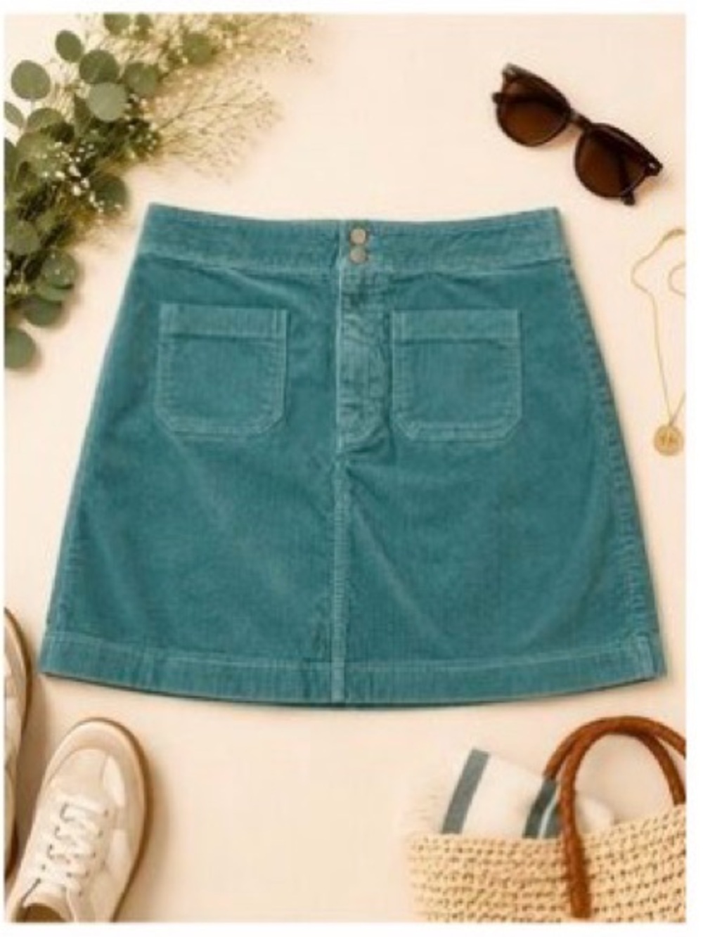LOFT Teal Corduroy Patch Pocket Mini Skirt - Classic A-Line Style Like New 10